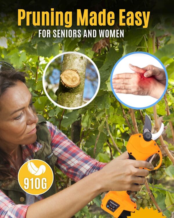 [Léger Et Sûr, Modèle D'Entrée De Gamme Professionnel] SWANSOFT PRU28 Secateur Electrique sans Fil, 28mm 16,8V 850W Sécateur Électrique sans Fil pour Jardinage, Jaune/Noir
