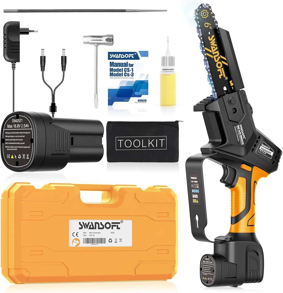 Test : tronçonneuse SWANSOFT 6'' 16.8V à batterie, sécurité et lubrification automatiques