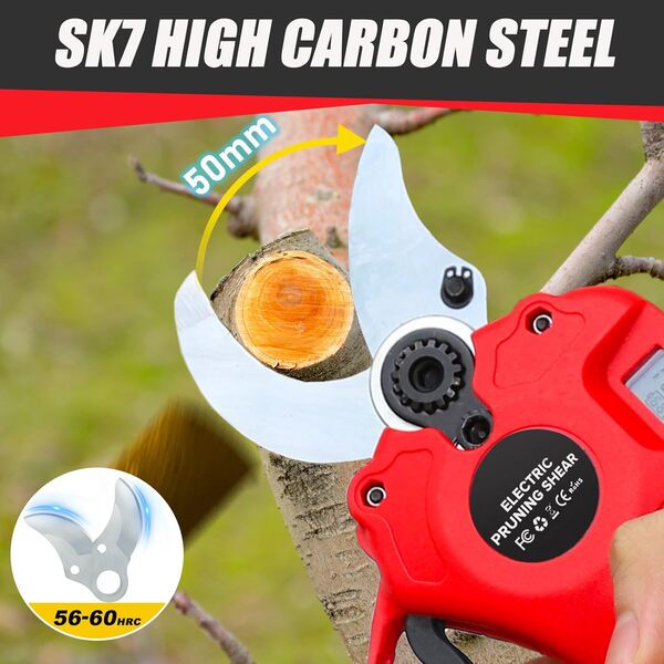 Secateur Electrique Sans Fil, sécateur électrique de la lame 30-50 mm, Sécateur avec batteries Display, Utilise un moteur sans balais, adapté aux Jardins, vergers et à la taille Professionnelle