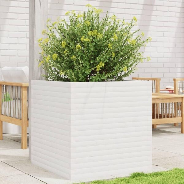 vidaXL Jardinière Blanc 70x70x68,5 cm Bois de pin Massif, jardinière d'extérieur, bac à Fleurs, bac à tomates, jardinière de terrasse