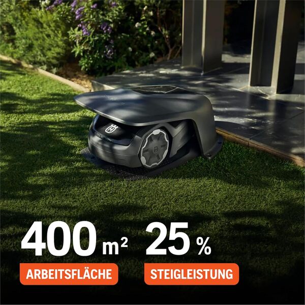Husqvarna Robot Tondeuse Automower® Aspire™ R4 pour 400 m² de Surface I Tondeuse à Gazon sans Fil Robot contrôle Via l'application Connect (avec Commande vocale, Wi-FI, Bluetooth) avec kit