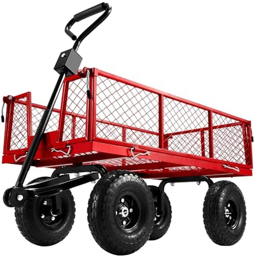 Test : chariot de jardin robuste Eusuncaly 400 kg rouge